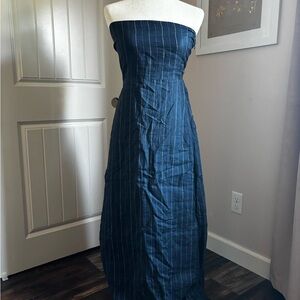 We’re All Pretty Girls - Navy Pinstripe Strapless Midi Dress (NWT)